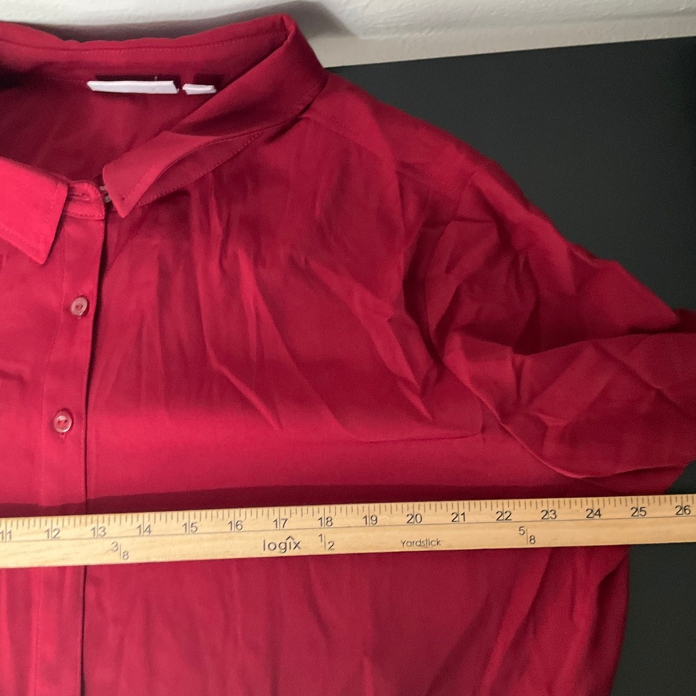 Susan Graver Ruby Red Button Up Blouse Stretch Sh… - image 5